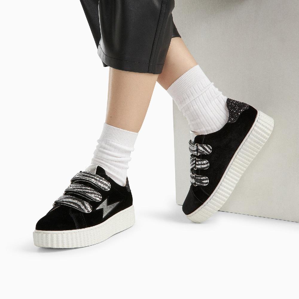 Vanessa Wu Baskets éclair Dorianne Noir Et Argent à Scratchs Zèbre