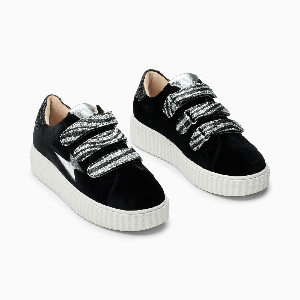 Vanessa Wu Baskets éclair Dorianne Noir Et Argent à Scratchs Zèbre