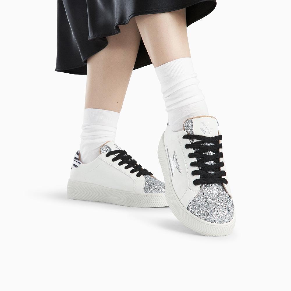 Vanessa Wu Baskets éclair Ellen Blanc Et Argent à Lacets