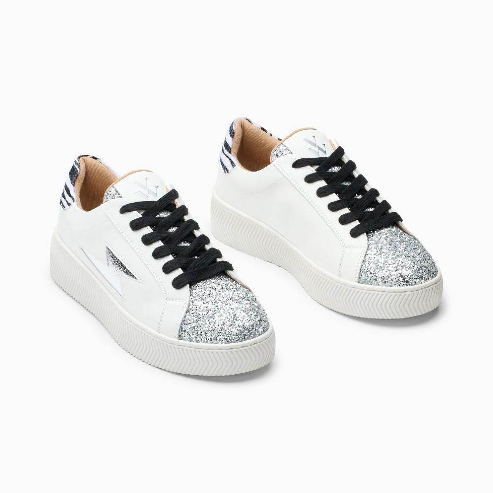 Vanessa Wu Baskets éclair Ellen Blanc Et Argent à Lacets