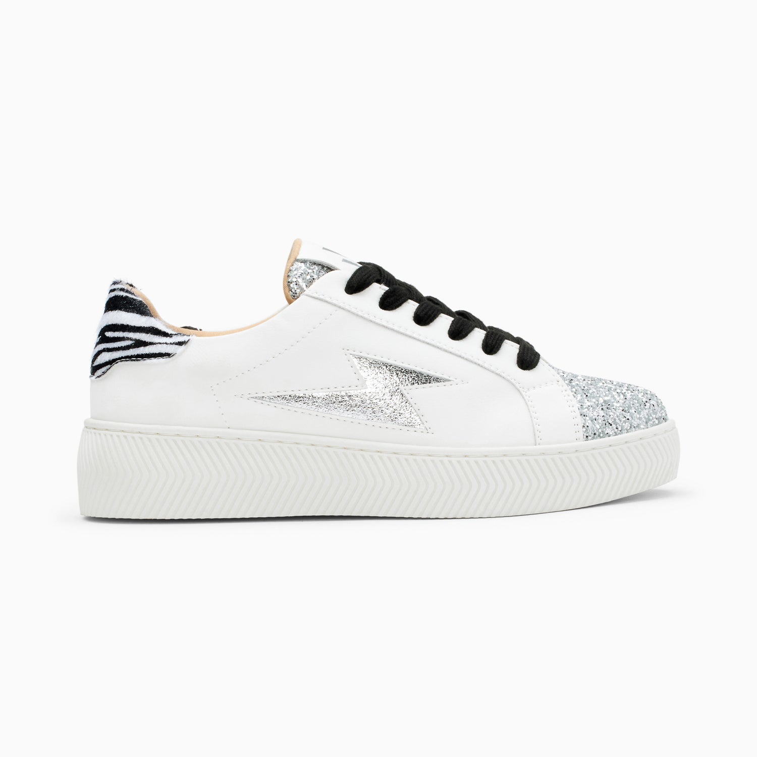 vanessa wu Baskets éclair Ellen blanc et argent à lacets