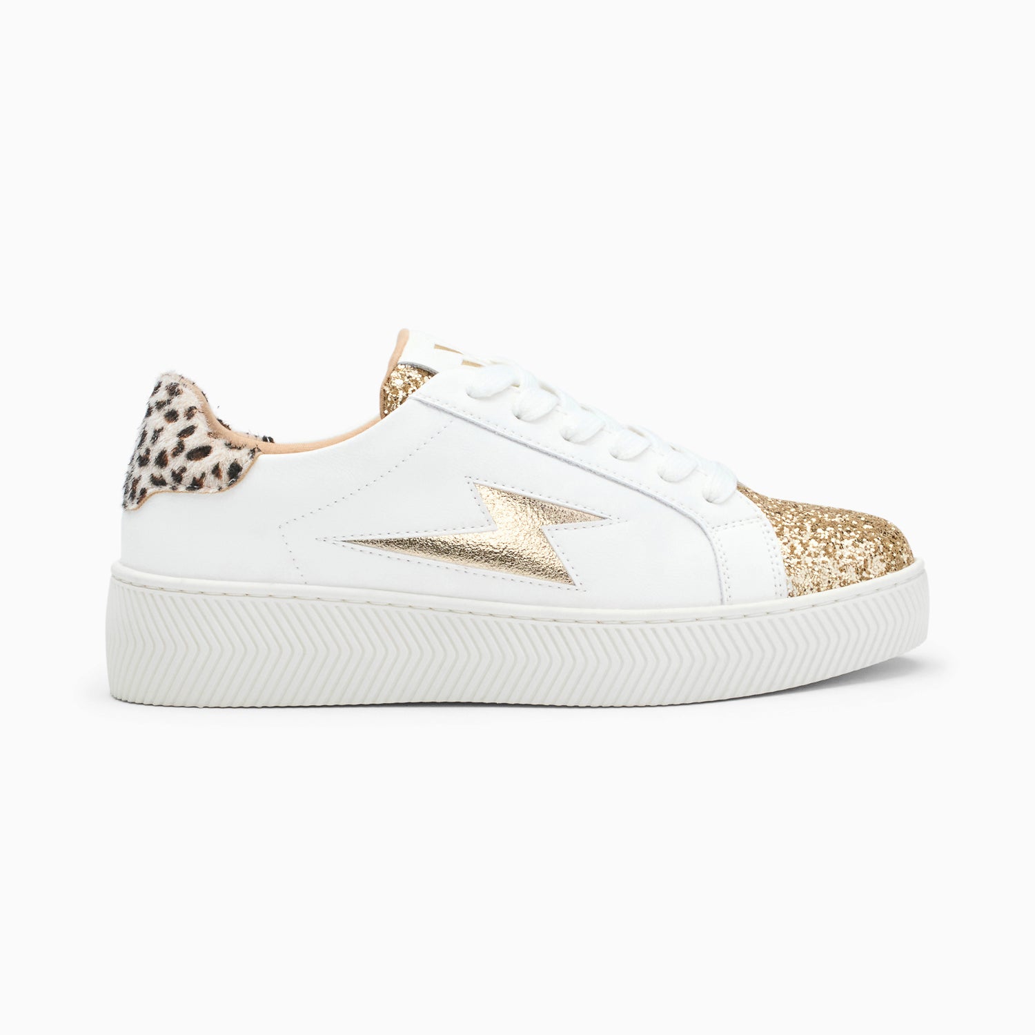 vanessa wu Baskets éclair Ellen blanc et or à lacets