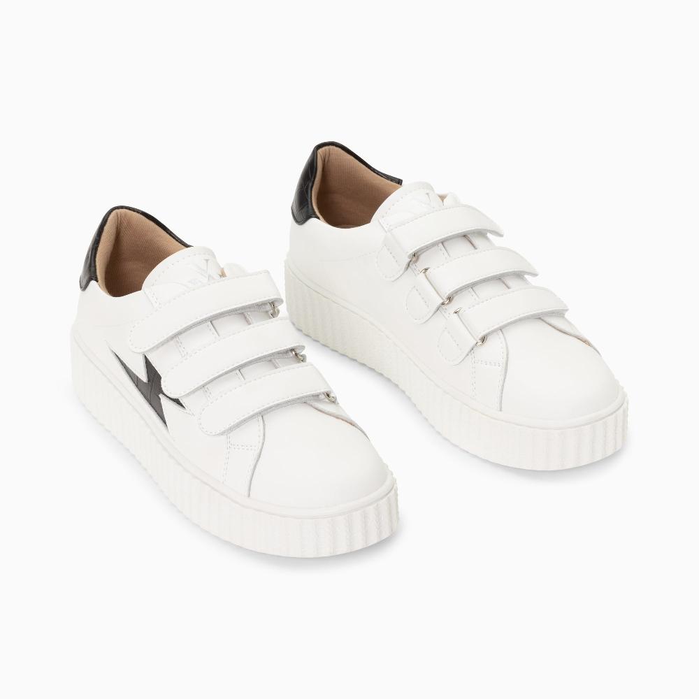 Vanessa Wu Baskets éclair Elsa Blanc Et Noir Croco à Scratchs