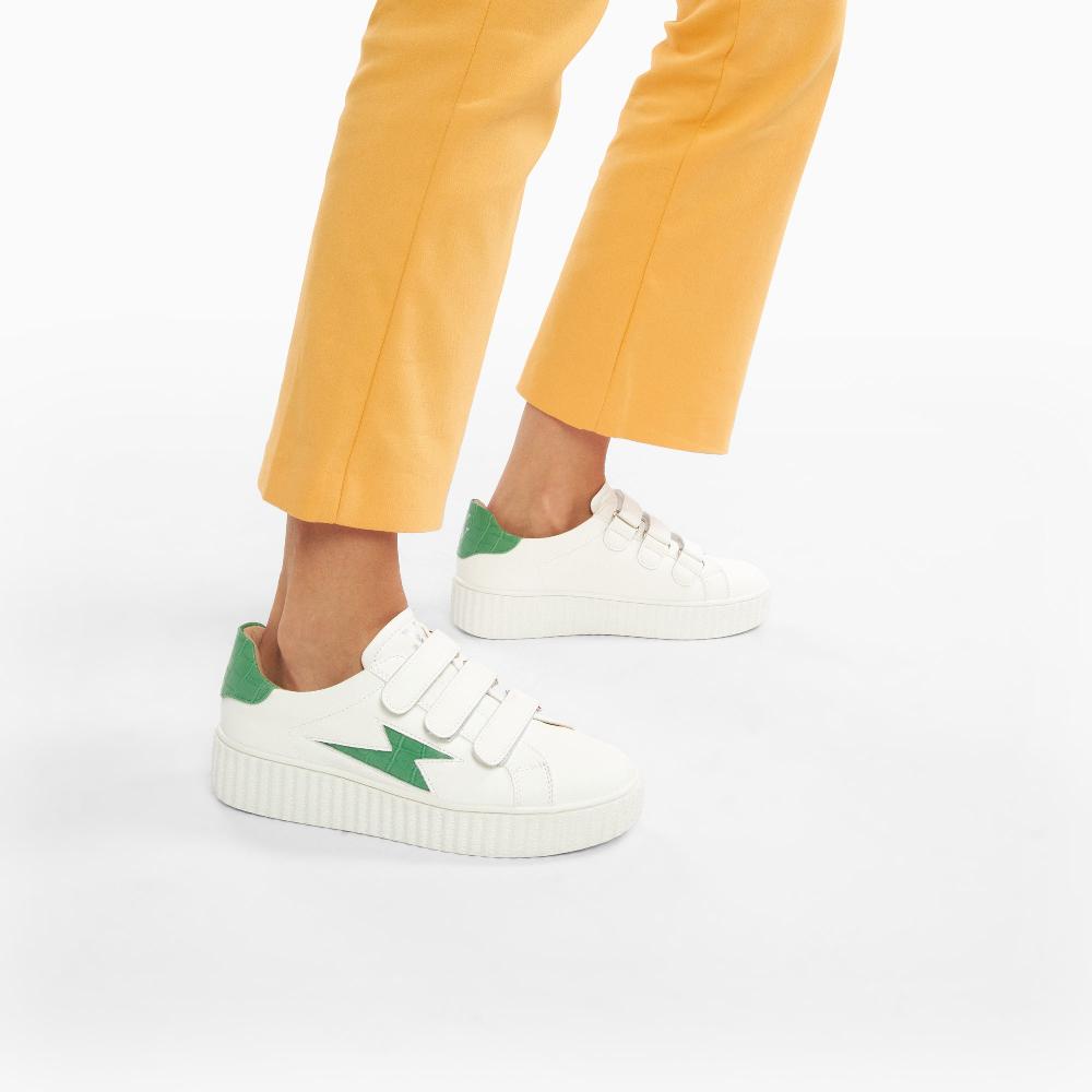 Vanessa Wu Baskets éclair Elsa Blanc Et Vert Menthe Croco à Scratchs