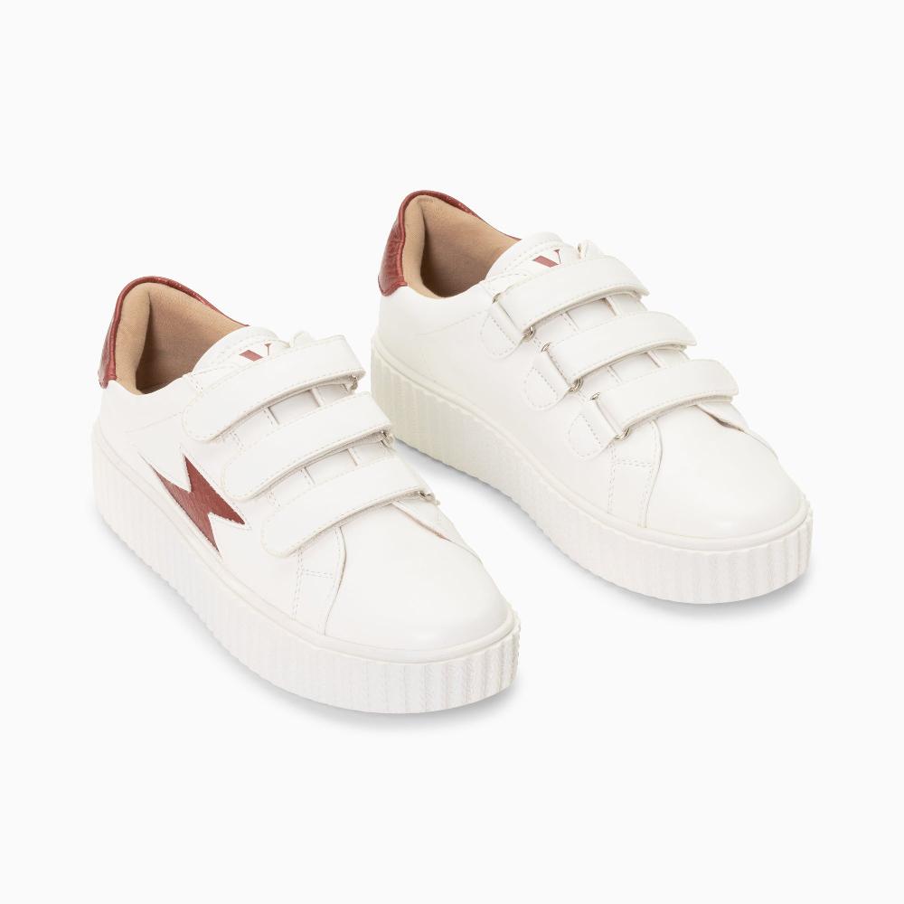 Vanessa Wu Baskets éclair Eva Blanc Et Bordeaux Serpent à Scratchs