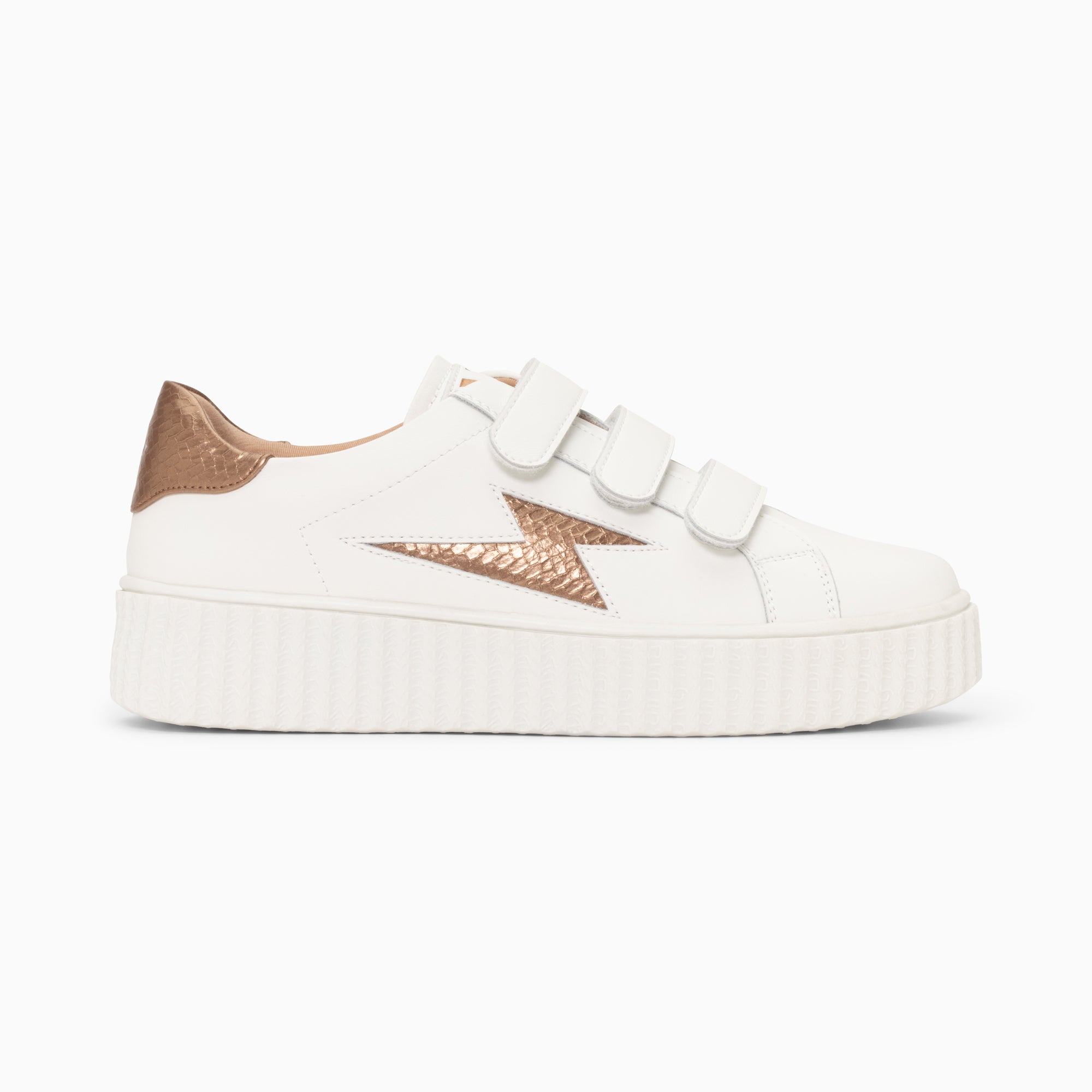 vanessa wu Baskets éclair Eva blanc et bronze serpent à scratchs