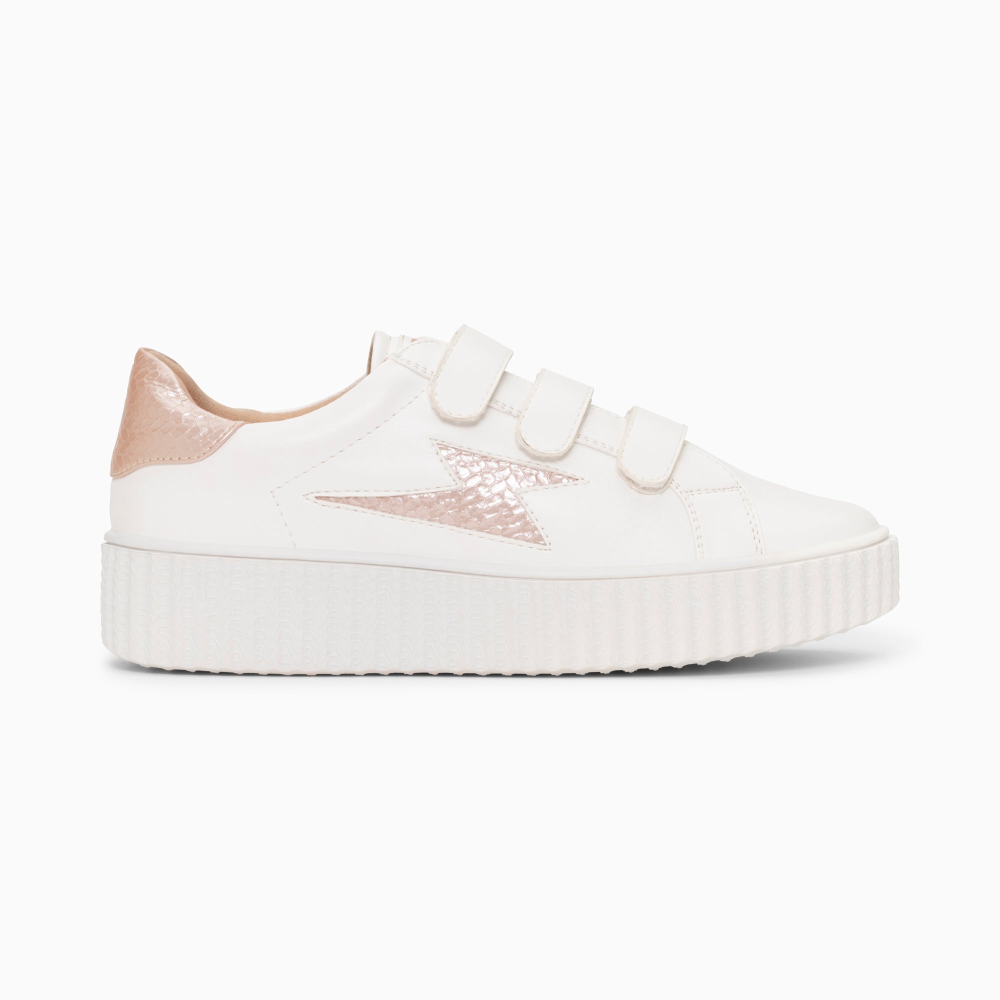 vanessa wu Baskets éclair Eva blanc et rose gold serpent à scratchs