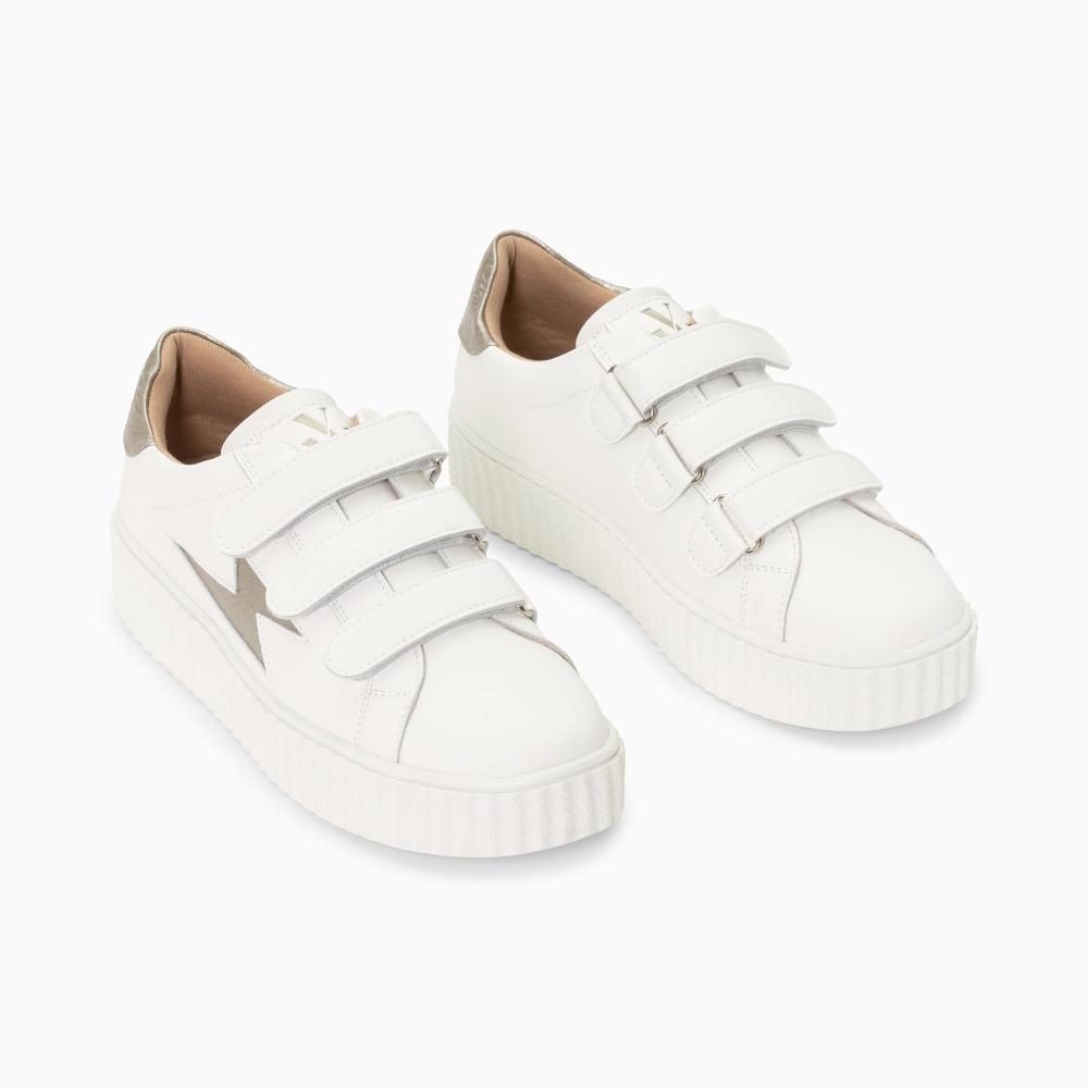 Vanessa Wu Baskets éclair Eva Blanc Et Taupe Serpent à Scratchs