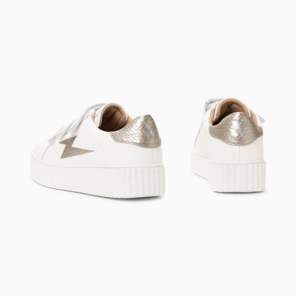 Vanessa Wu Baskets éclair Eva Blanc Et Taupe Serpent à Scratchs