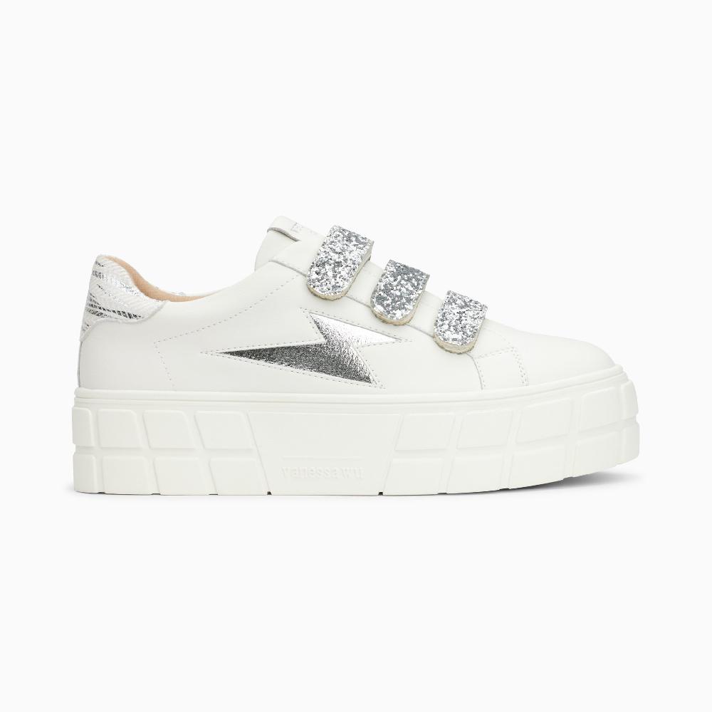 vanessa wu Baskets éclair Eve blanc et argent à plateforme