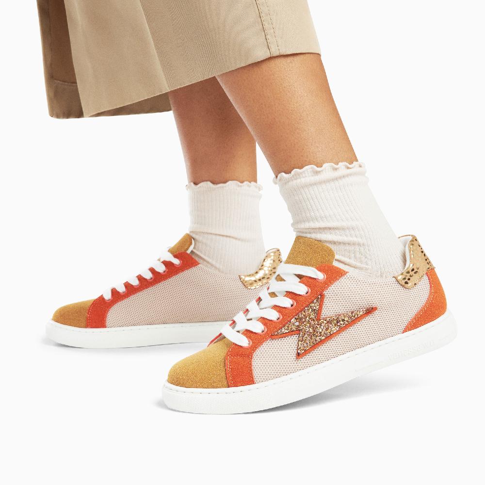Vanessa Wu Baskets éclair Gaëlle Beige Et Orange à Lacets