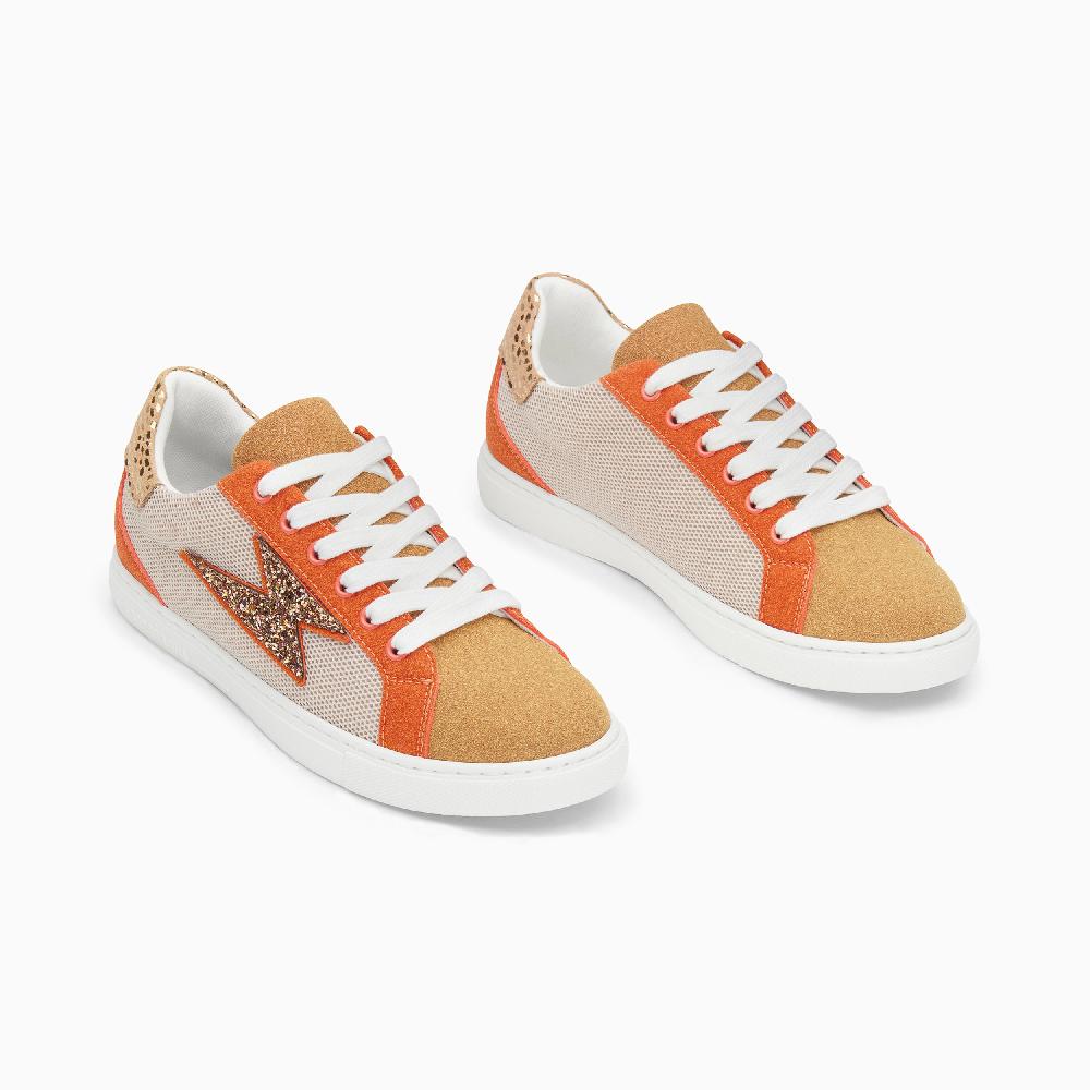 Vanessa Wu Baskets éclair Gaëlle Beige Et Orange à Lacets