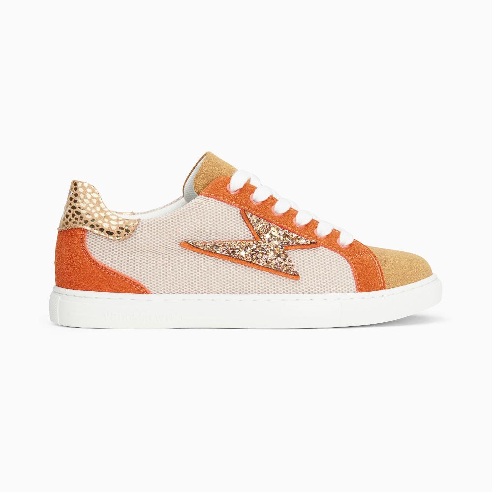 vanessa wu Baskets éclair Gaëlle beige et orange à lacets