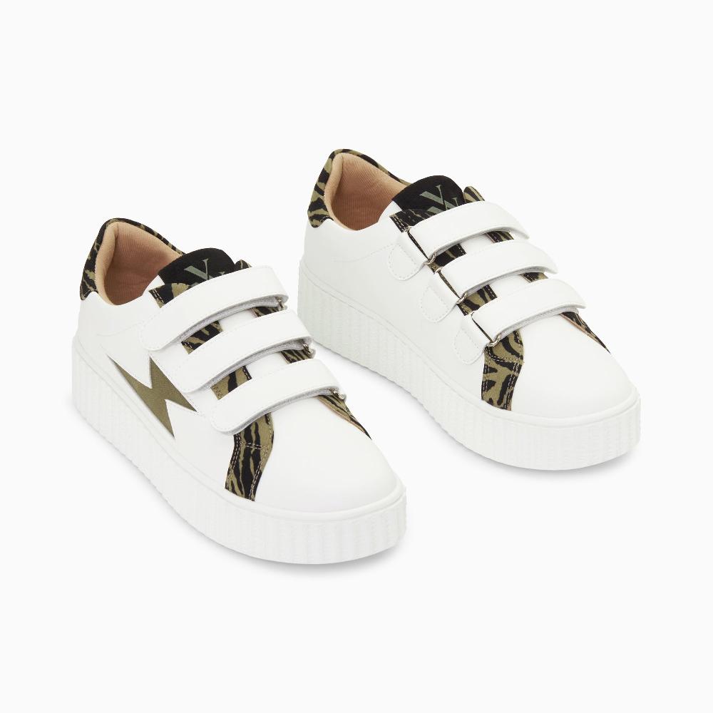 Vanessa Wu Baskets éclair Ingrid Blanc Et Kaki Imprimé Zèbre à Scratchs