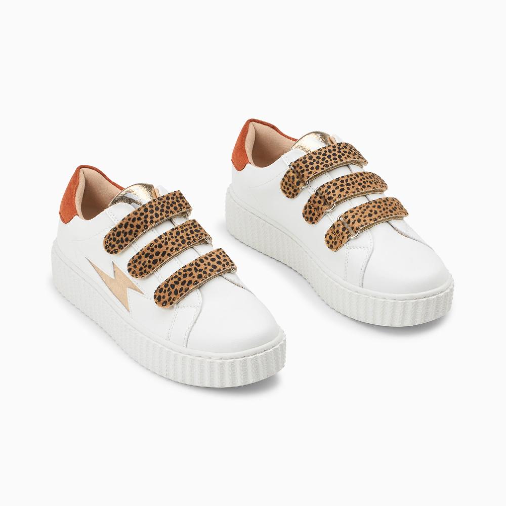 Vanessa Wu Baskets éclair Izae Blanc Et Beige à Scratchs Guépard