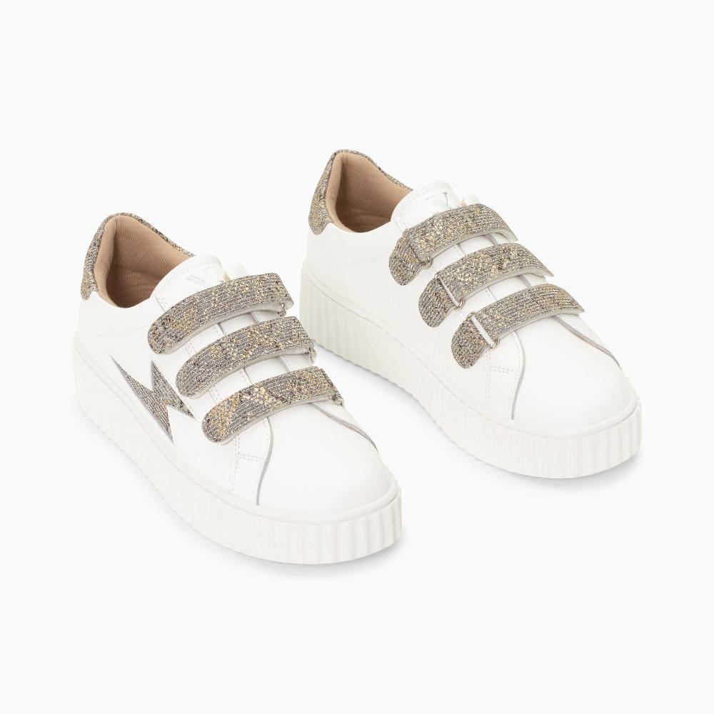 Vanessa Wu Baskets éclair Jane Blanches En Cuir à Scratchs Anthracite