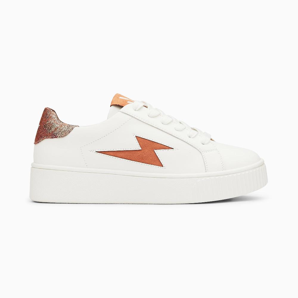 vanessa wu Baskets éclair Joy blanc et ocre à lacets