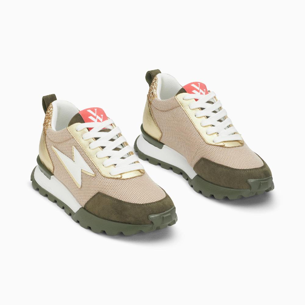 Vanessa Wu Baskets éclair Keira Beige Et Vert Kaki à Semelle Running