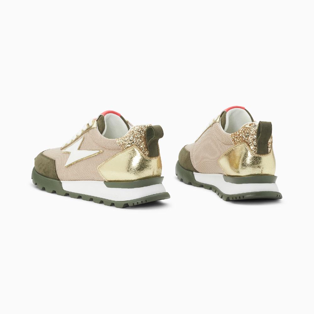 Vanessa Wu Baskets éclair Keira Beige Et Vert Kaki à Semelle Running