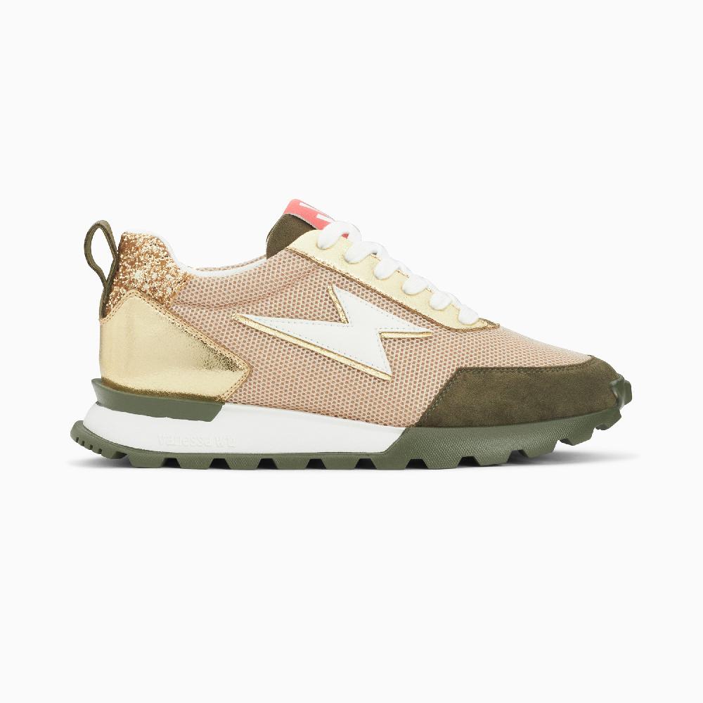 vanessa wu Baskets éclair Keira beige et vert kaki à semelle running