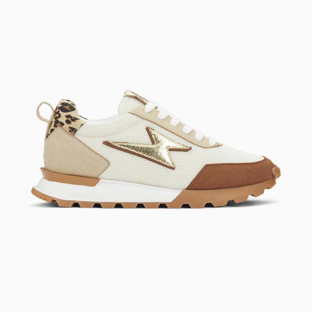 vanessa wu Baskets éclair Keira ivoire et or à semelle running