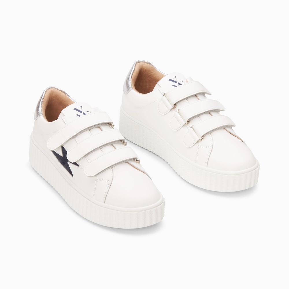 Vanessa Wu Baskets éclair Kim Blanc Et Bleu Marine à Scratchs