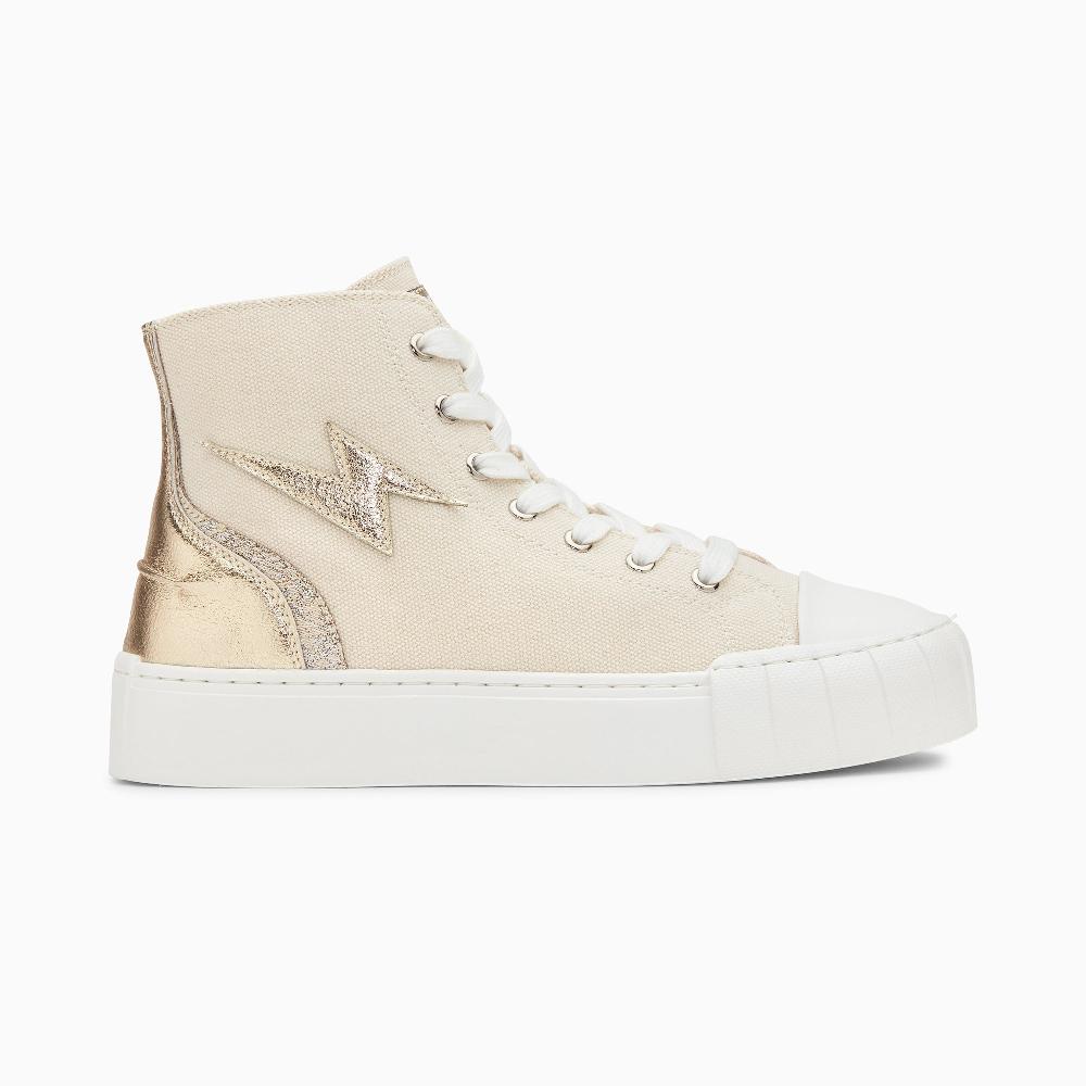 vanessa wu Baskets éclair Laure montantes beige et or