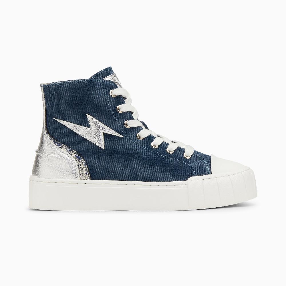 vanessa wu Baskets éclair Laure montantes denim et argent