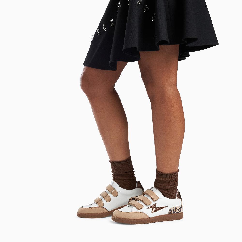 Vanessa Wu Baskets éclair Laurette Blanc Et Beige à Semelle Rétro
