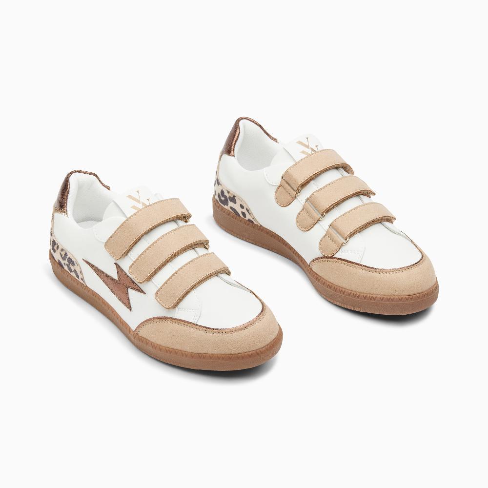 Vanessa Wu Baskets éclair Laurette Blanc Et Beige à Semelle Rétro