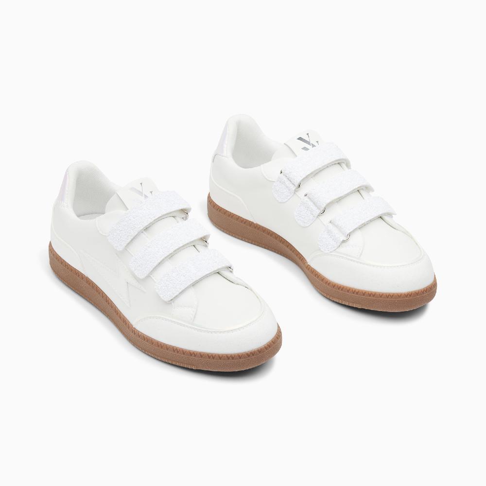 Vanessa Wu Baskets éclair Laurette Blanches Monochromes à Semelle Rétro