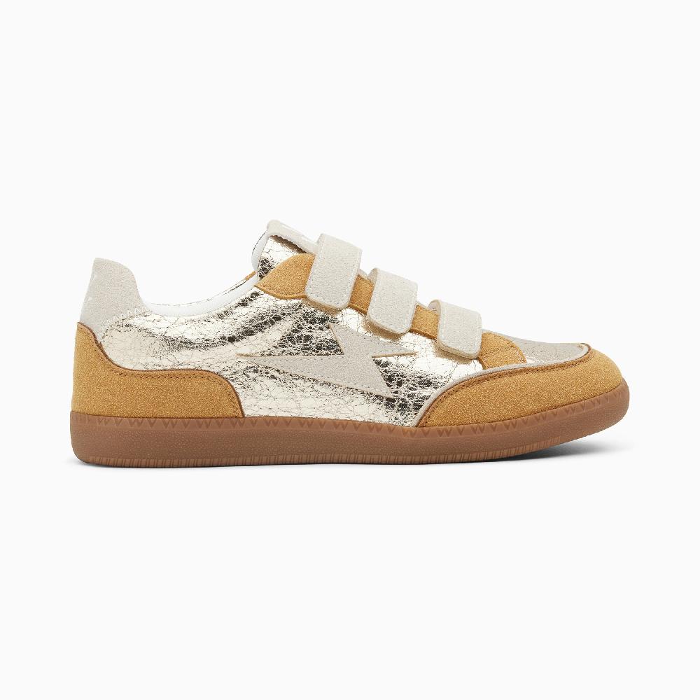 vanessa wu Baskets éclair Laurette or et camel à semelle rétro