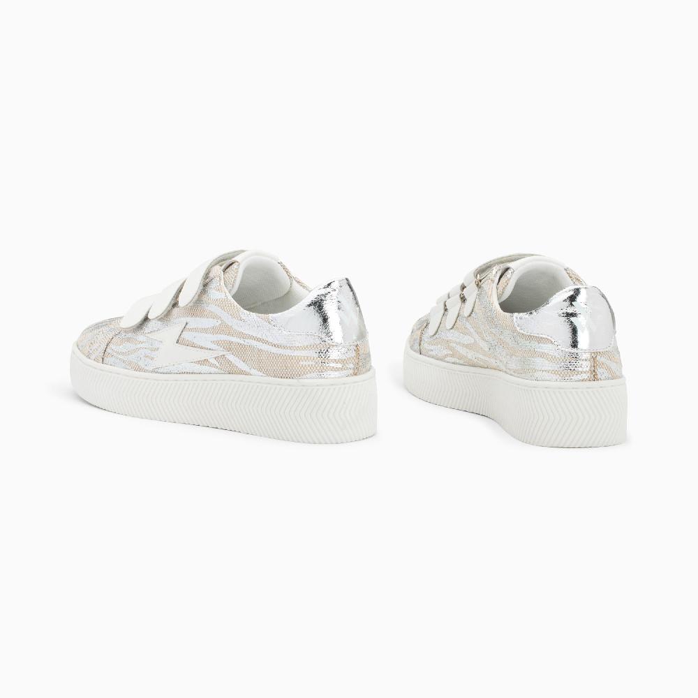 Vanessa Wu Baskets éclair Laurine Beige Et Argent Zébré à Scratchs