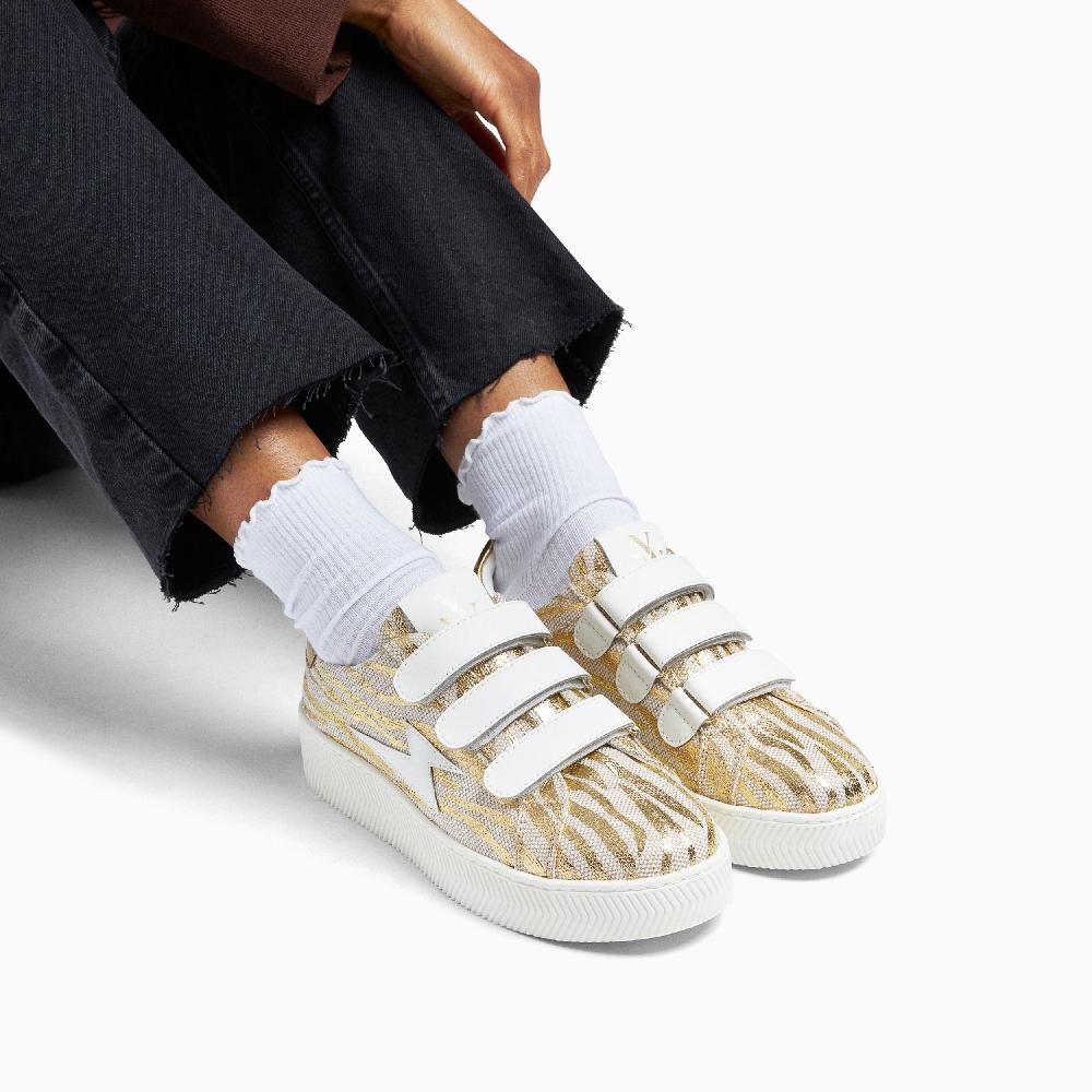 Vanessa Wu Baskets éclair Laurine Beige Et Or Zébré à Scratchs