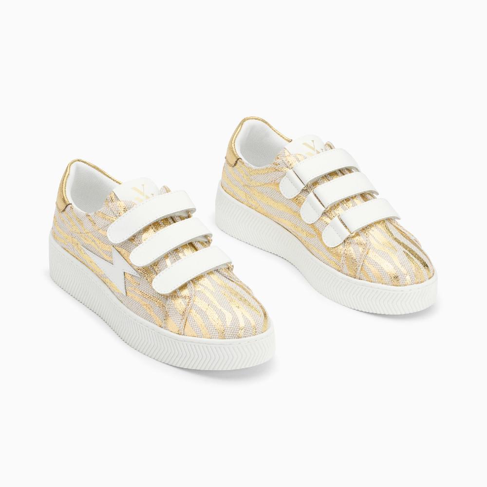 Vanessa Wu Baskets éclair Laurine Beige Et Or Zébré à Scratchs