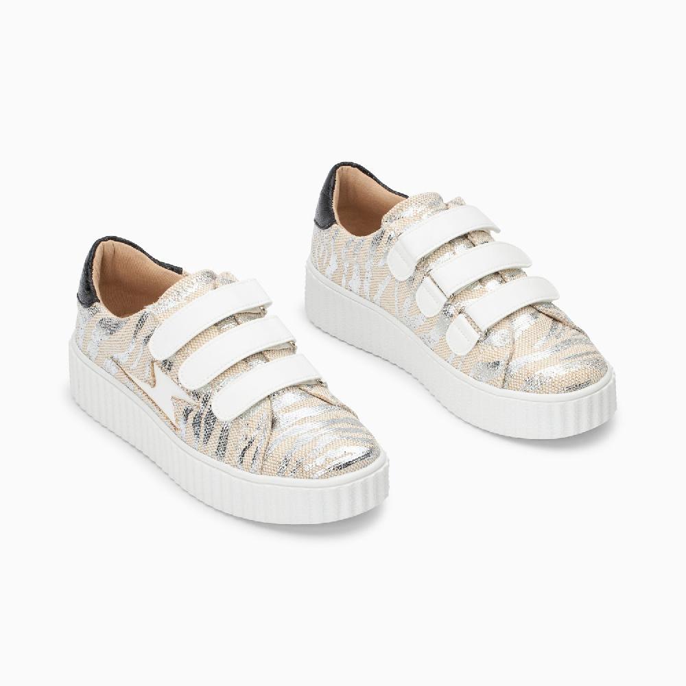 Vanessa Wu Baskets éclair Lindsey Effet Toile De Jute Beige Et Argent