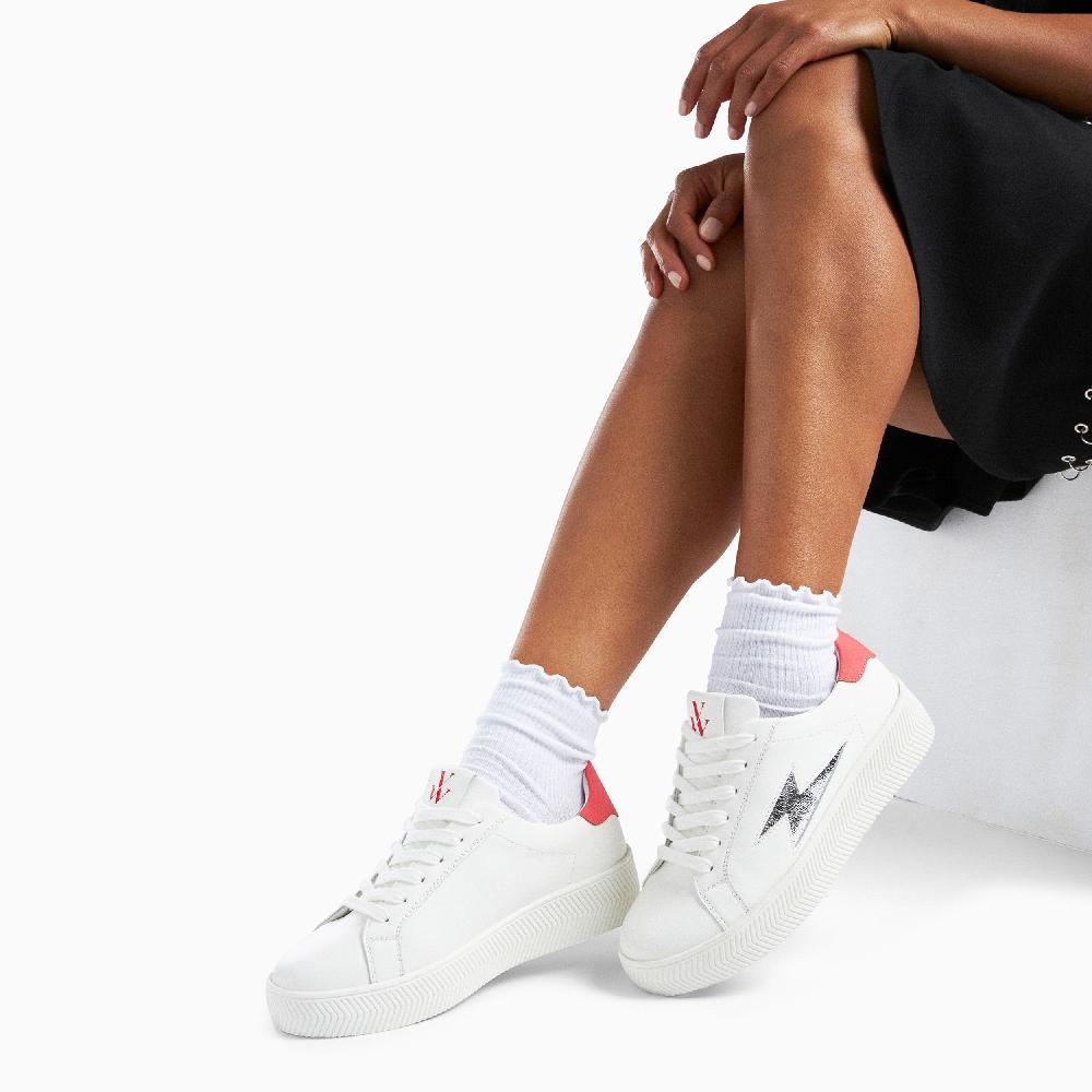 Vanessa Wu Baskets éclair Liz Blanc Et Argent à Lacets