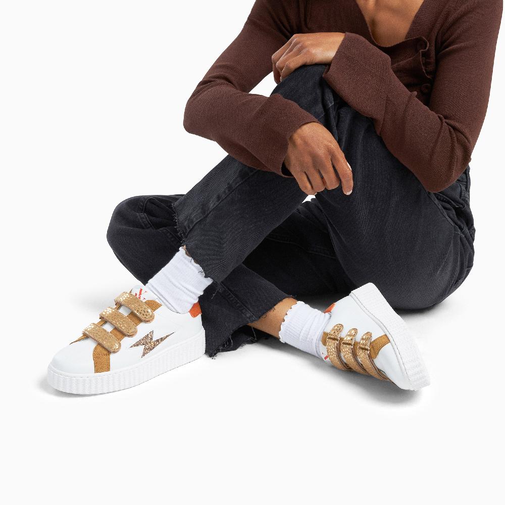 Vanessa Wu Baskets éclair Louie Blanc Et Bronze à Scratchs Guépard