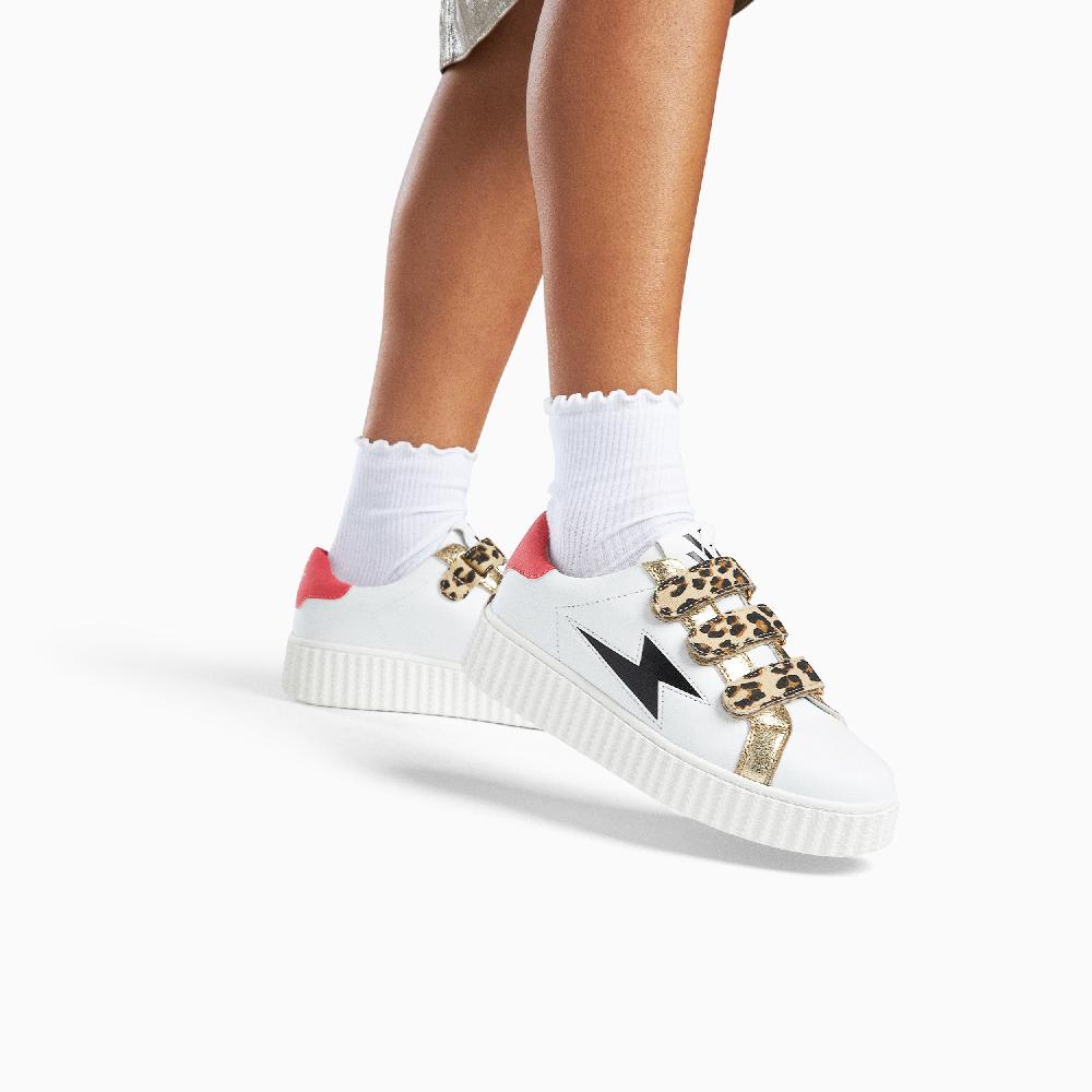 Vanessa Wu Baskets éclair Louie Blanc Et Noir à Scratchs Léopard
