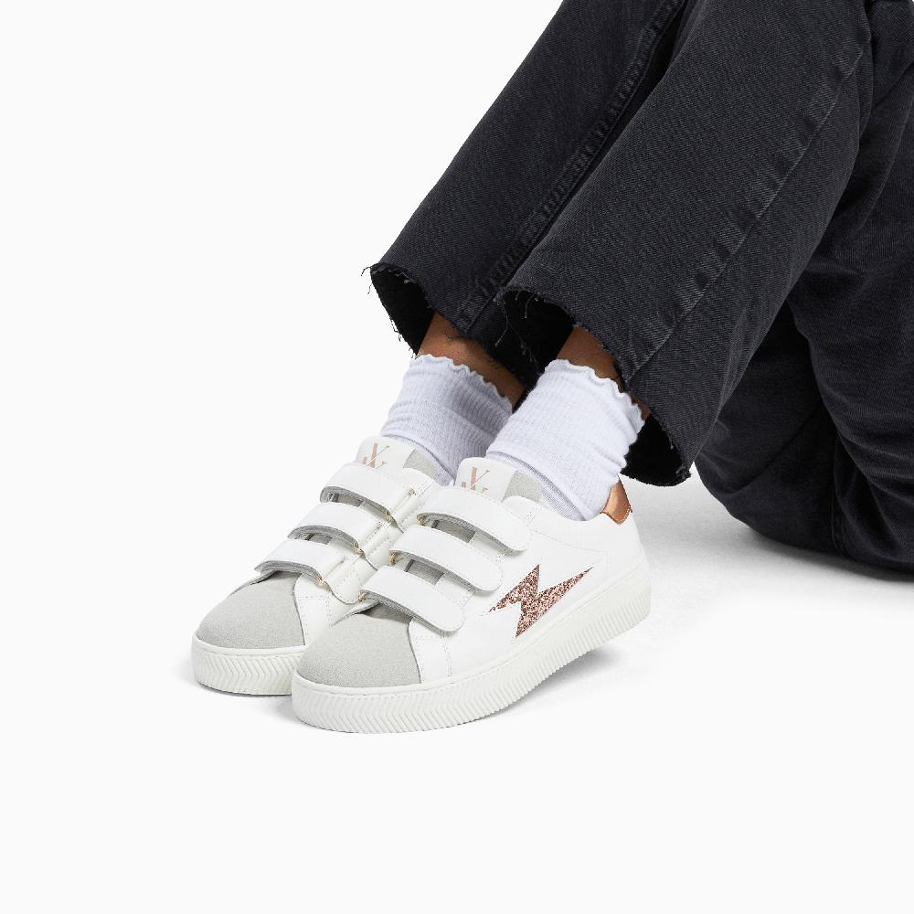 Vanessa Wu Baskets éclair Lucia Blanc Et Rose Gold à Scratchs