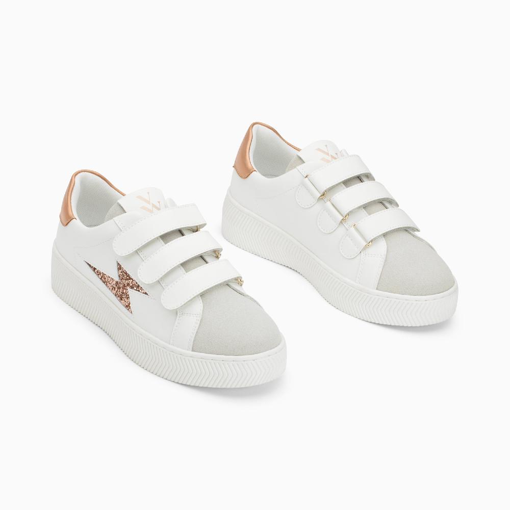 Vanessa Wu Baskets éclair Lucia Blanc Et Rose Gold à Scratchs