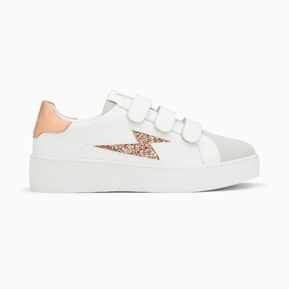 vanessa wu Baskets éclair Lucia blanc et rose gold à scratchs