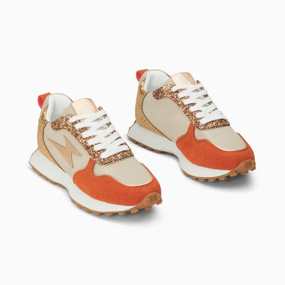 Vanessa Wu Baskets éclair Lunelle Beige Et Orange à Semelle Running
