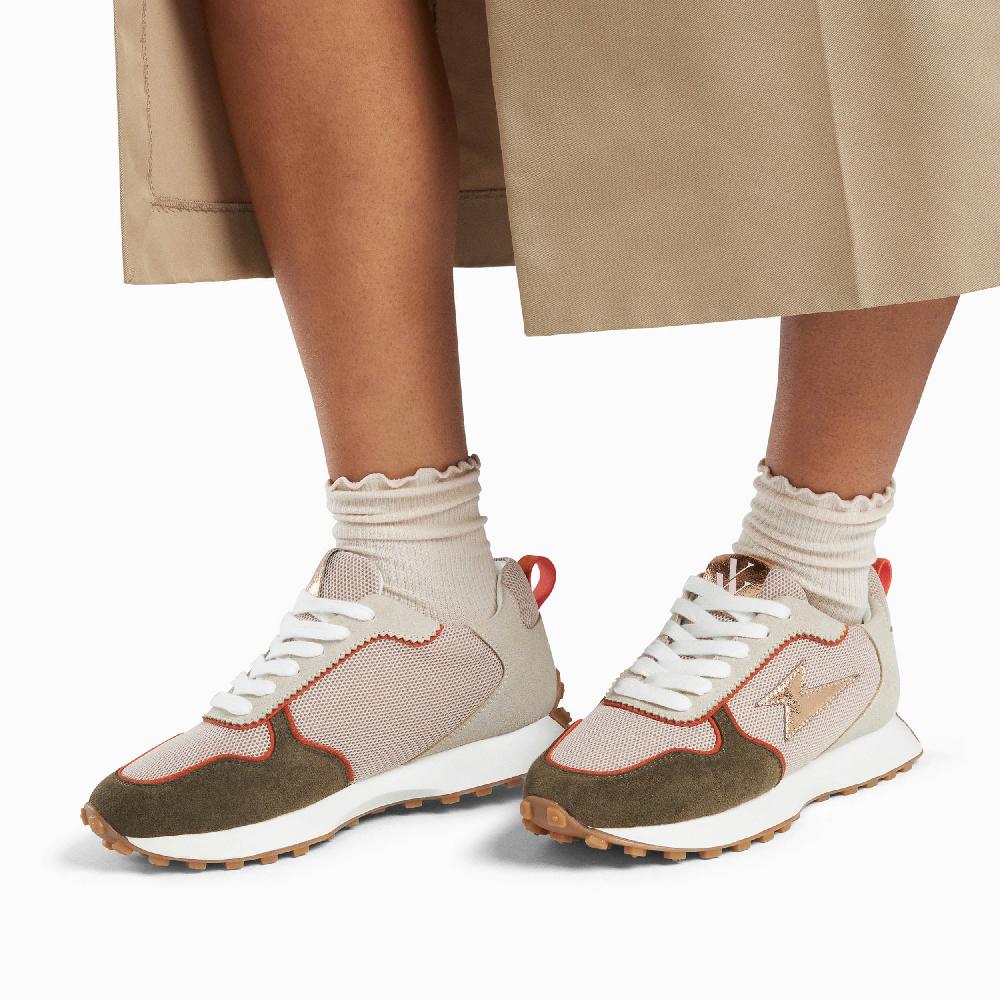 Vanessa Wu Baskets éclair Lunelle Beige Et Vert Kaki à Semelle Running