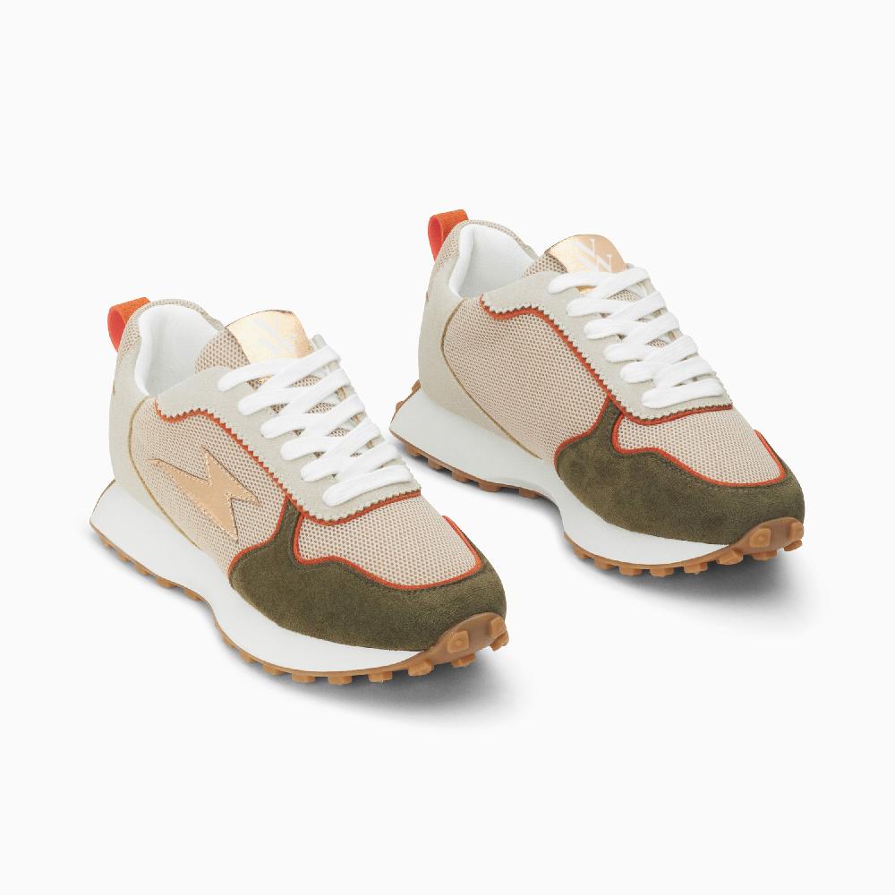 Vanessa Wu Baskets éclair Lunelle Beige Et Vert Kaki à Semelle Running