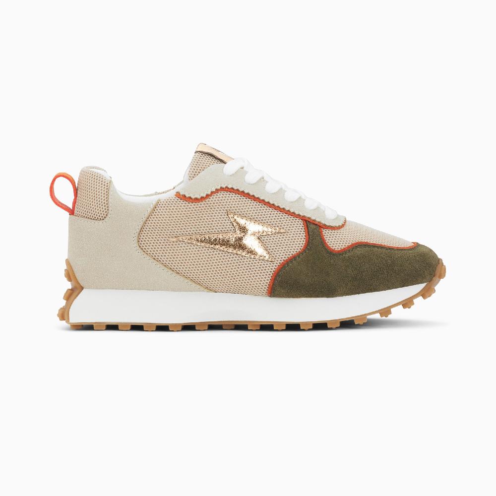 vanessa wu Baskets éclair Lunelle beige et vert kaki à semelle running