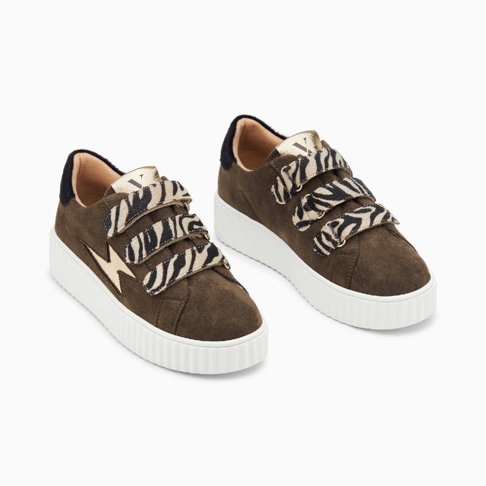 Vanessa Wu Baskets éclair Maëlle Kaki Et Or à Scratchs