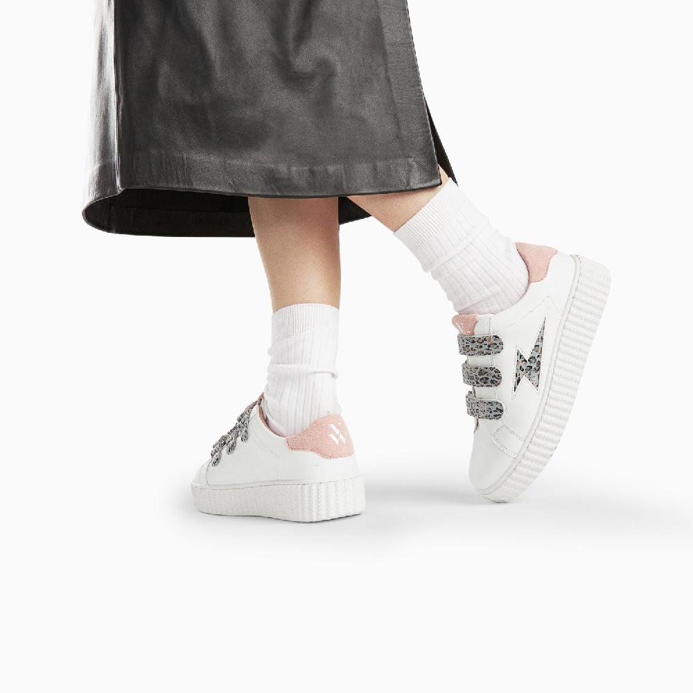 Vanessa Wu Baskets éclair Maëva Blanc Et Rose à Scratchs Léopard