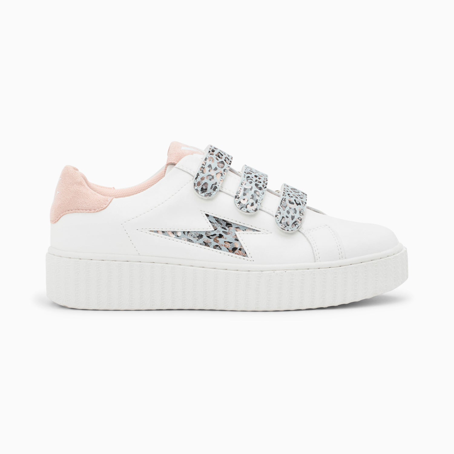 vanessa wu Baskets éclair Maëva blanc et rose à scratchs léopard