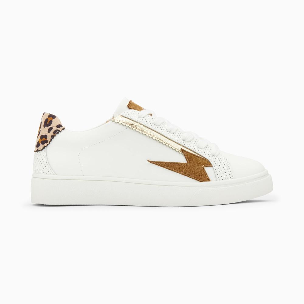 vanessa wu Baskets éclair Manon camel et or à lacets